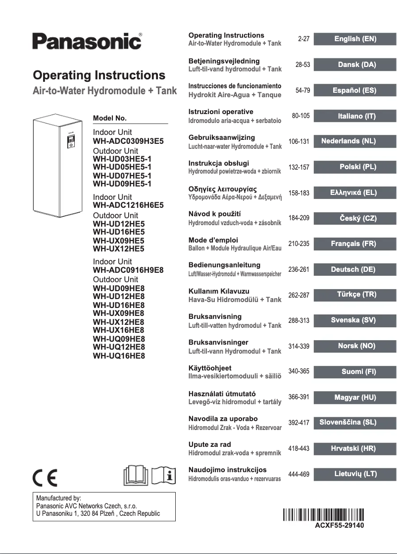 Page 1 of the manual User Manual Panasonic WH-ADC0916H9E8
