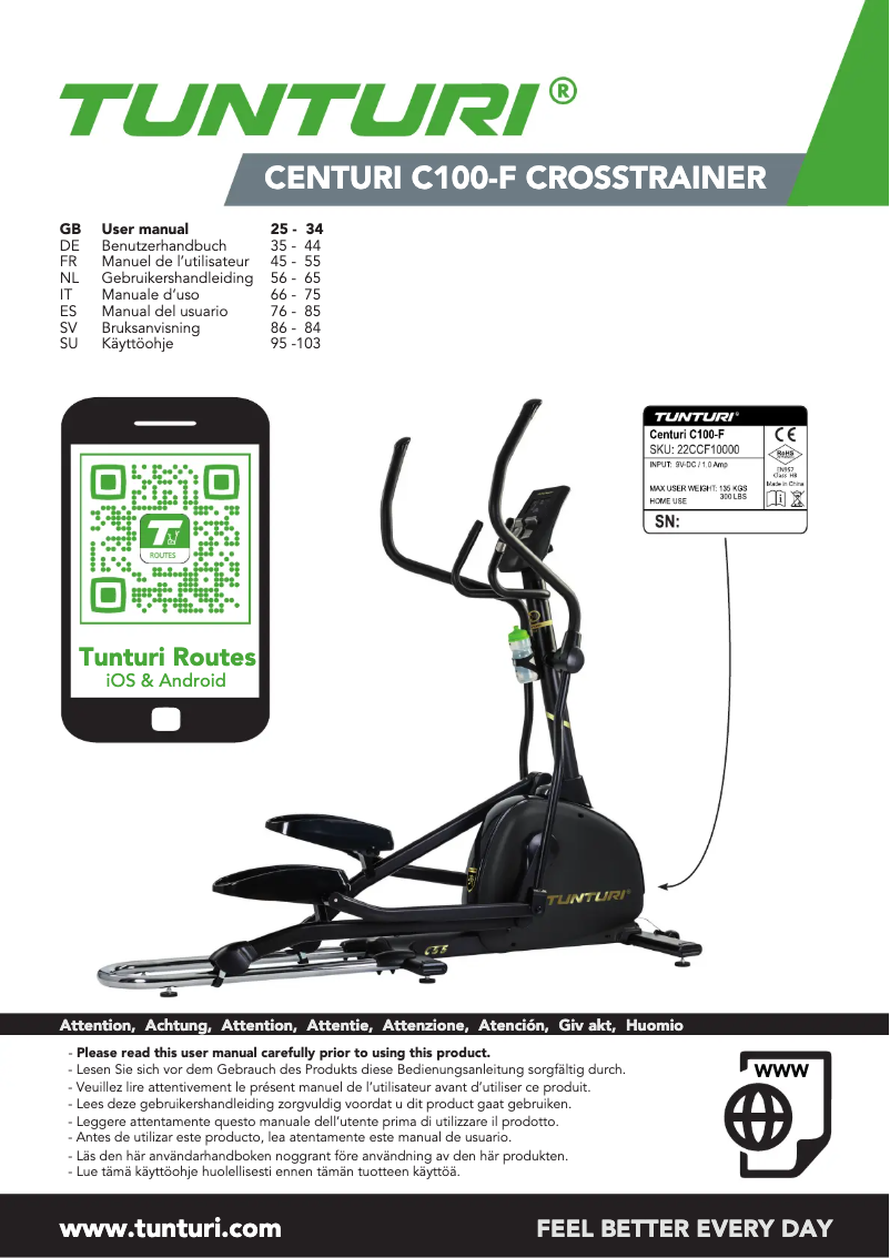 Page 1 of the manual User Manual Tunturi Centuri C100-F