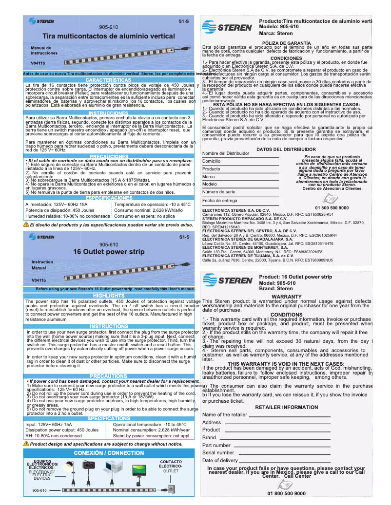 First page image of the manual for 905-610