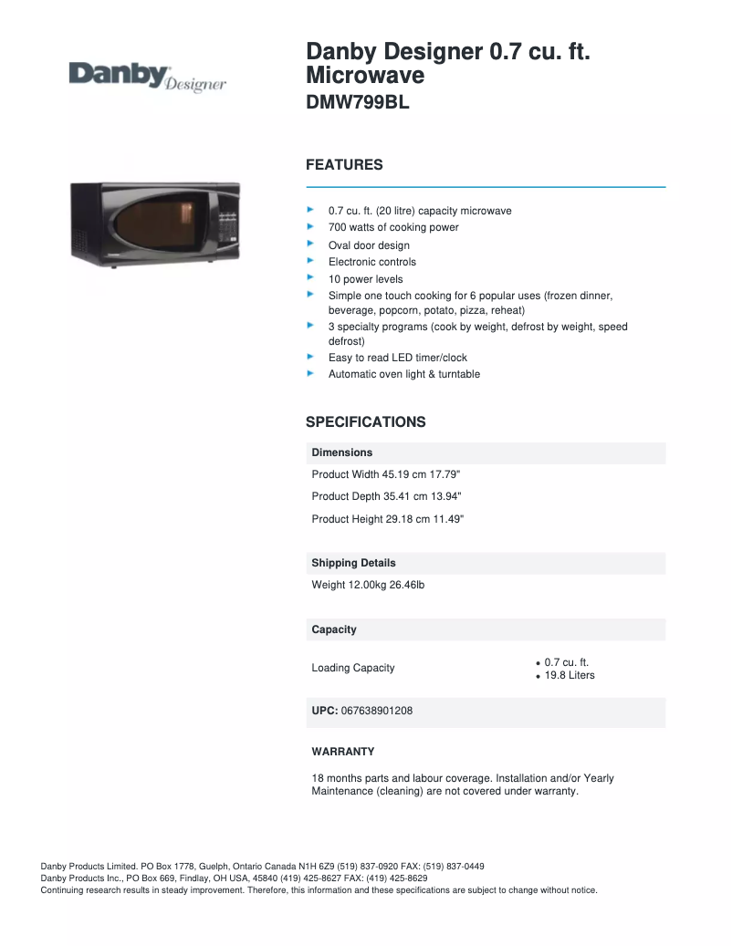 First page image of the manual for DMW799BL