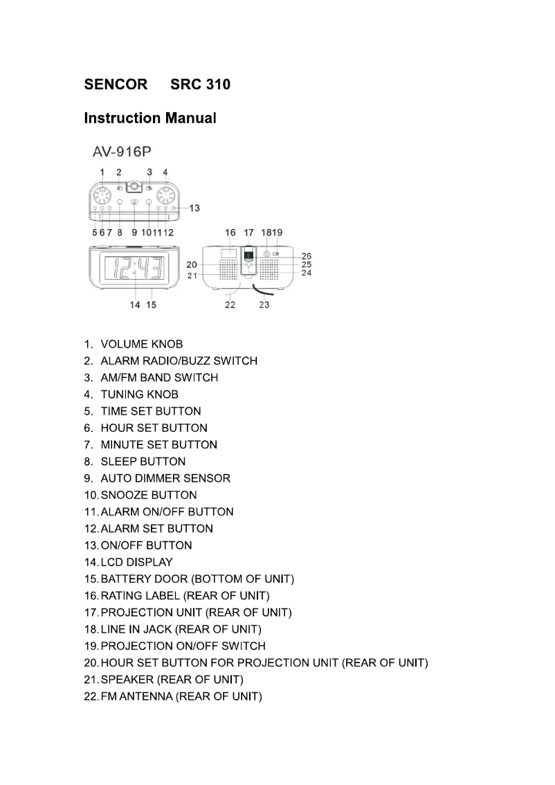 First page image of the manual for SRC 310