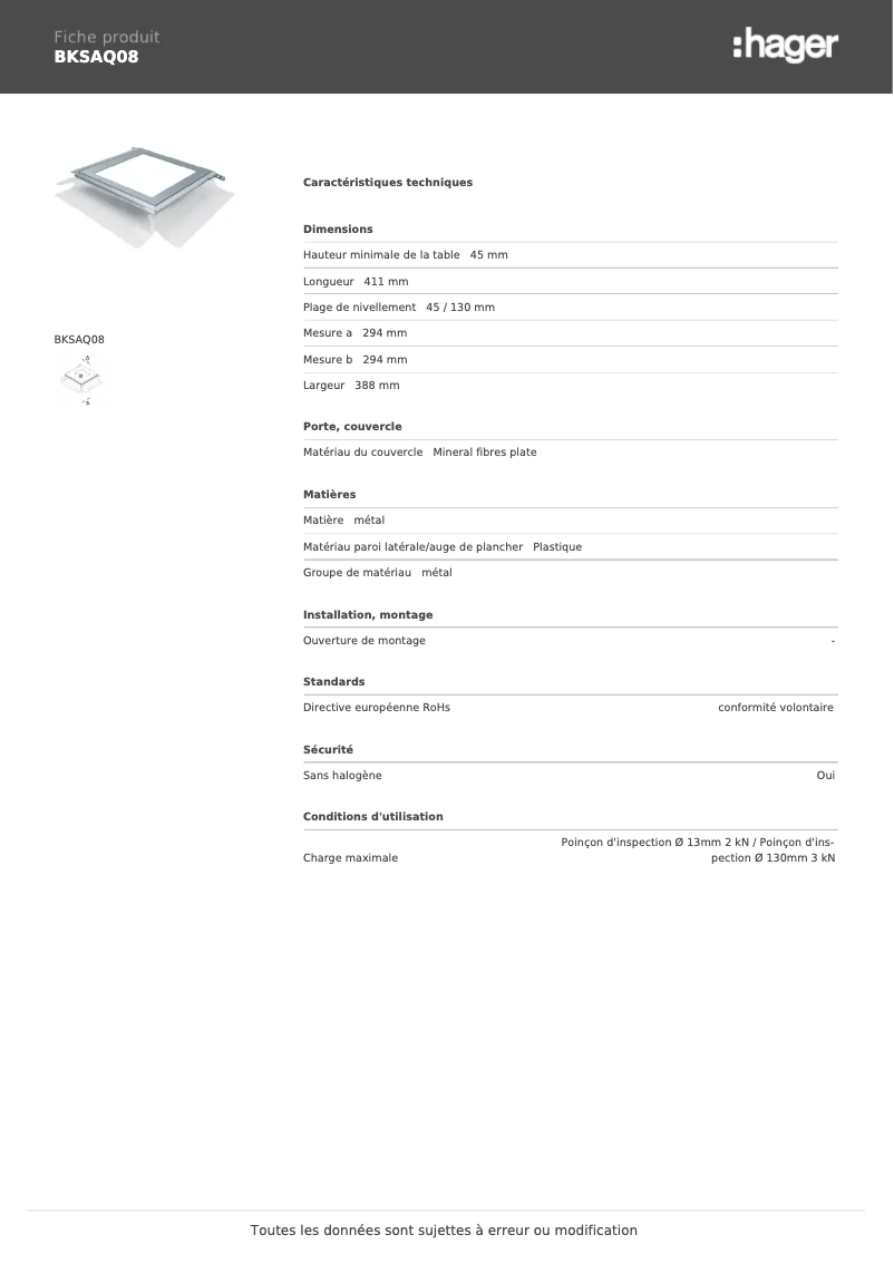 First page image of the manual for BKSAQ08