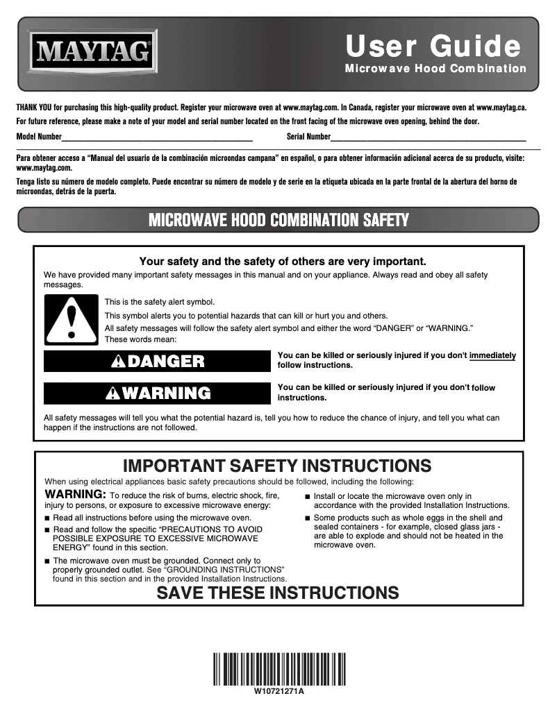 Page 1 de la notice Manuel utilisateur Maytag MMV6190DE