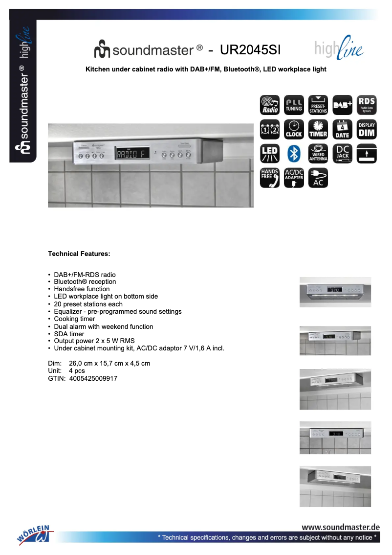 Page 1 of the manual Technical Sheet Soundmaster UR2045