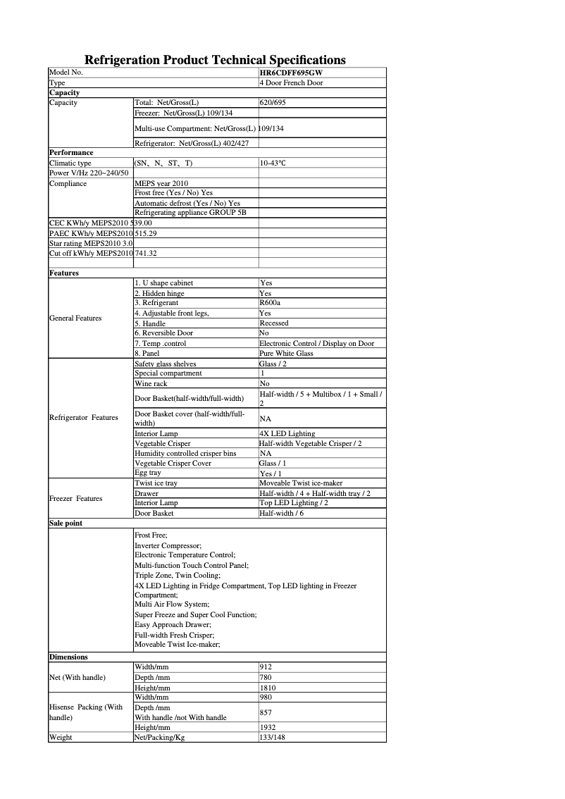 First page image of the manual for HR6CDFF695GW
