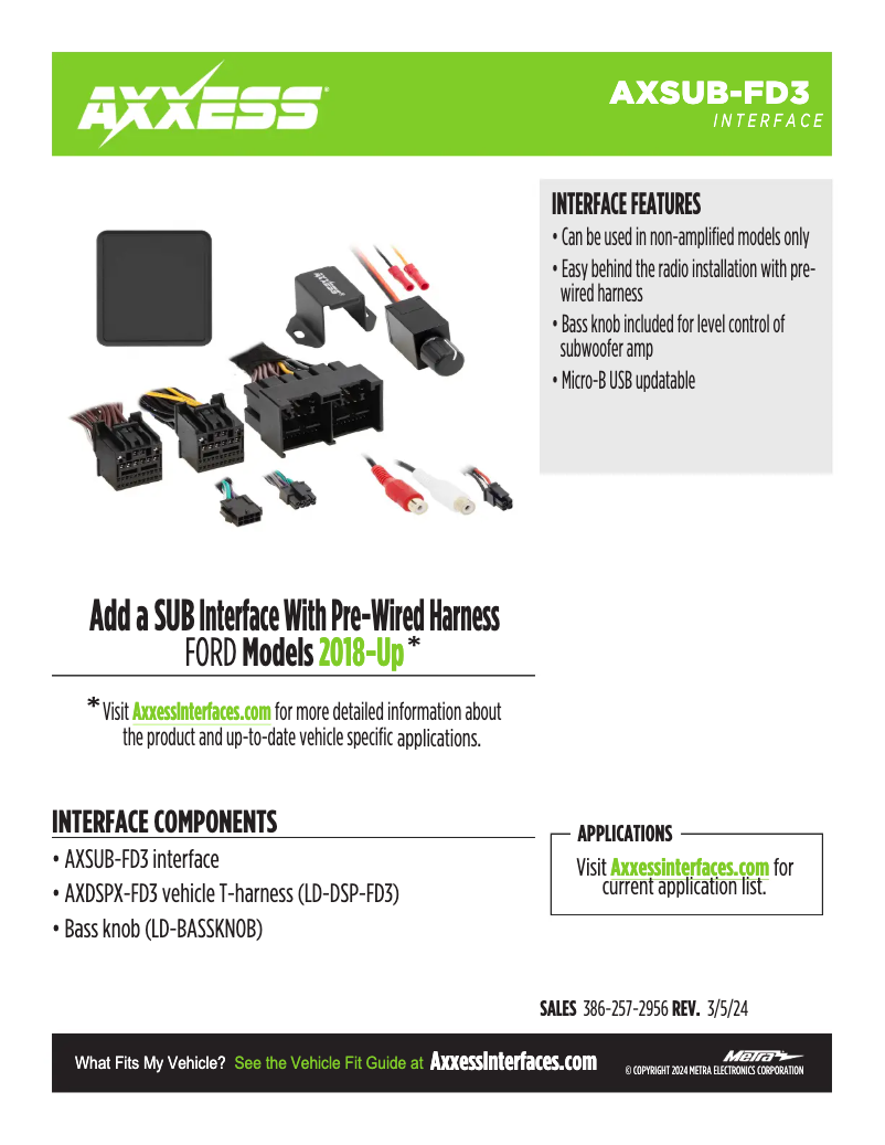 First page image of the manual for AXSUB-FD3