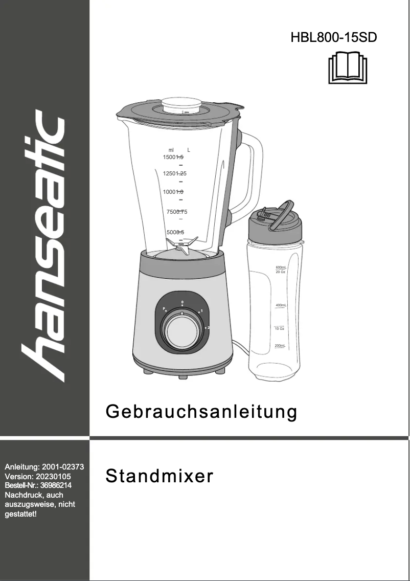 First page image of the manual for HBL800-15SD