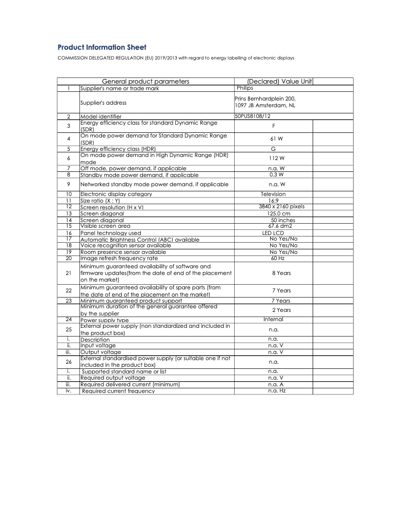 First page image of the manual for 50PUS8108