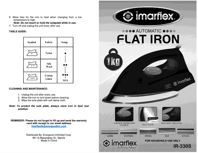 Page 1 of the manual User Manual Imarflex IR-330S