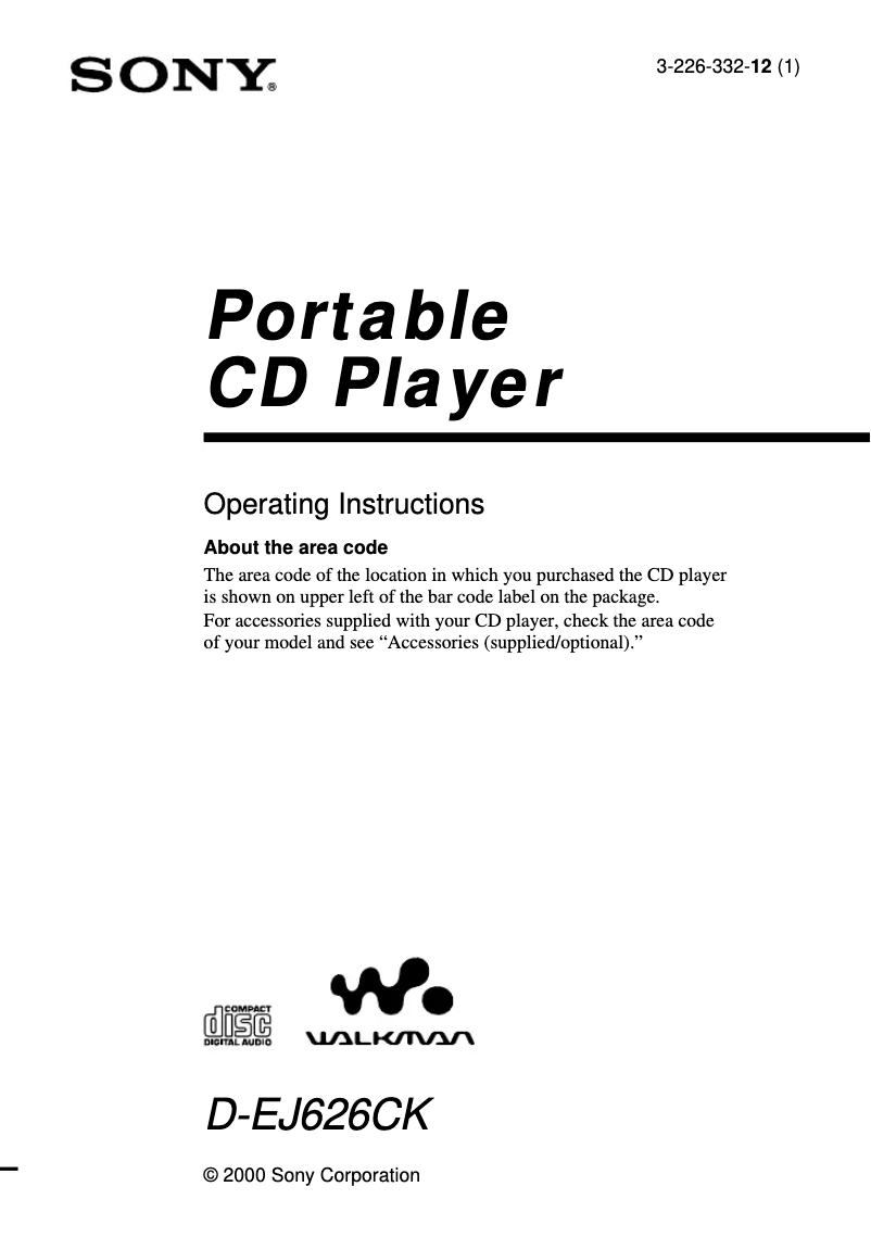 Page 1 of the manual User Manual Sony D-EJ626CK
