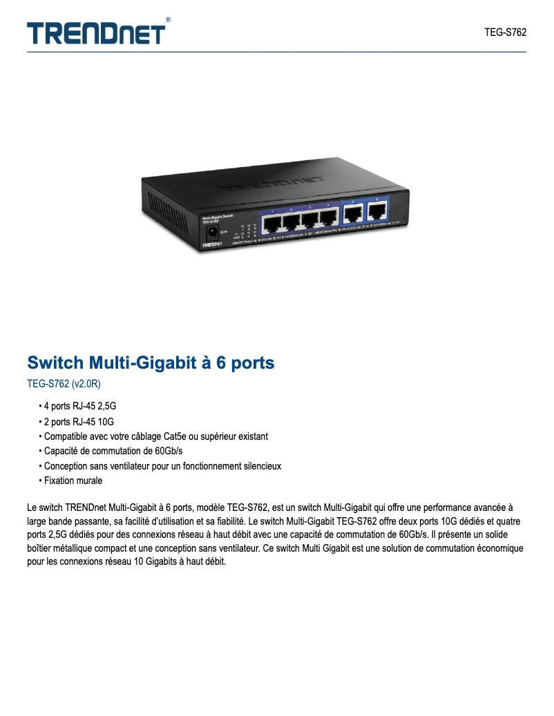 Page 1 of the manual Technical Sheet TRENDnet TEG-S762
