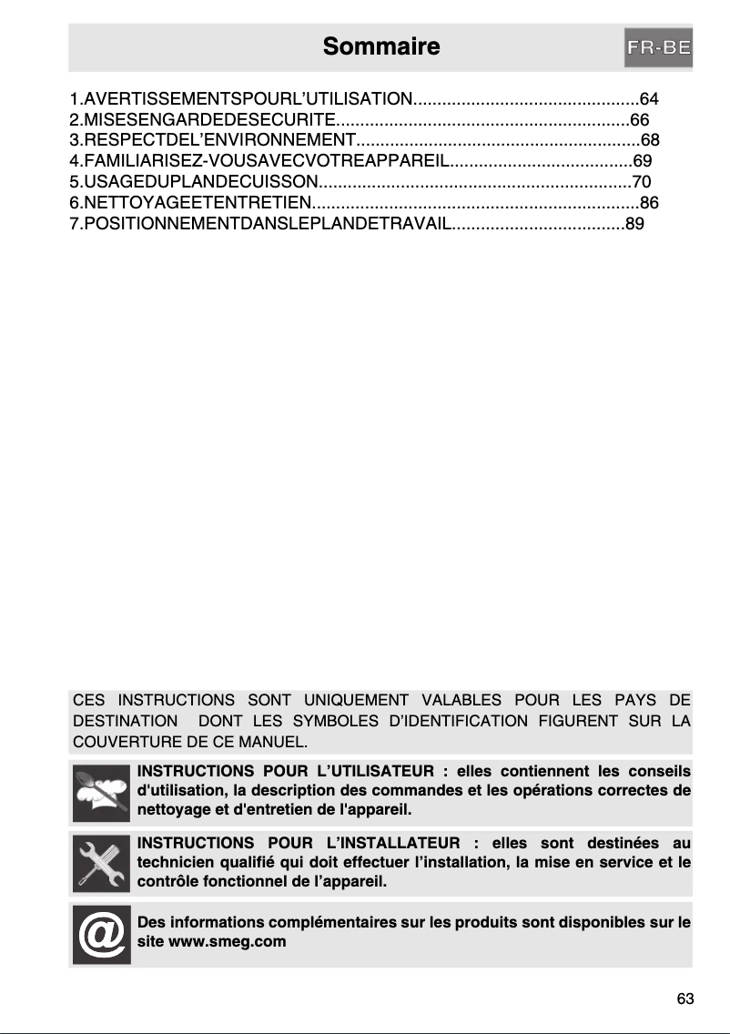 Page 1 of the manual User Manual Smeg PGF30B