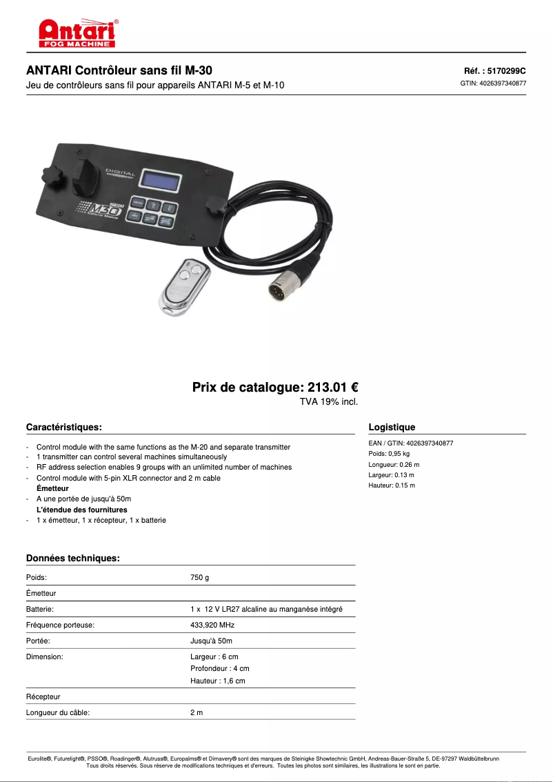 Page 1 of the manual Technical Sheet Antari M-30