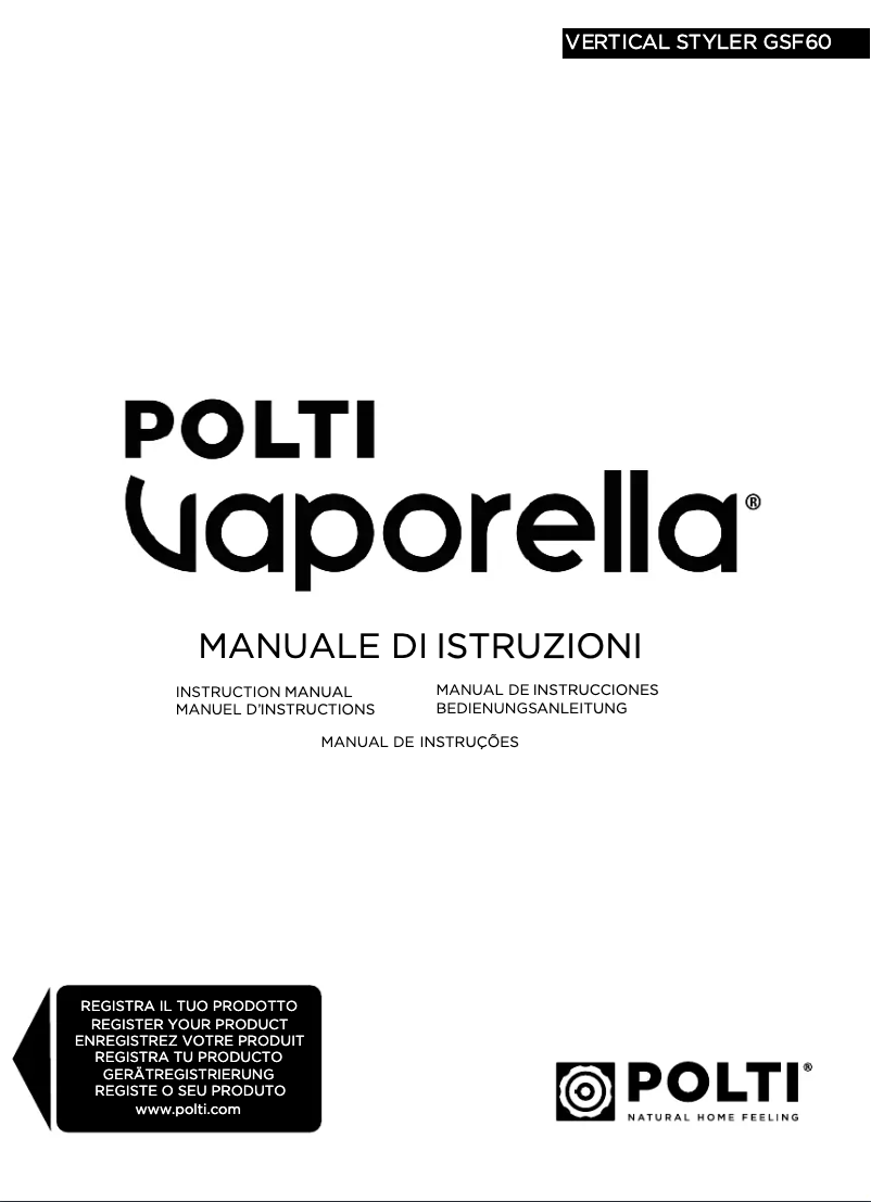 Page 1 of the manual User Manual Polti Vaporella Vertical Stiler GSF60