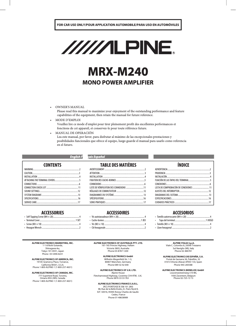 Page 1 of the manual User Manual Alpine MRX-M240