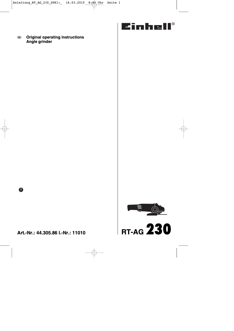 Page 1 of the manual User Manual Einhell RT-AG 230