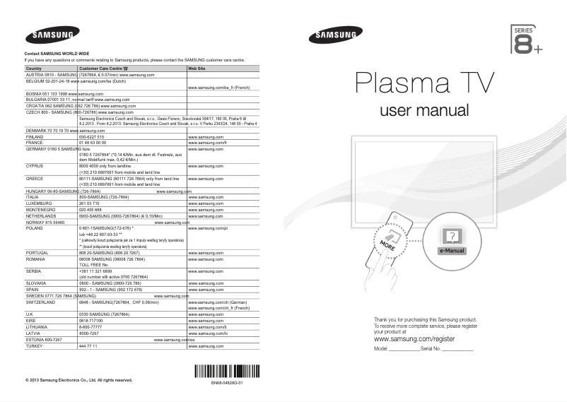 First page image of the manual for PS51F8580ST