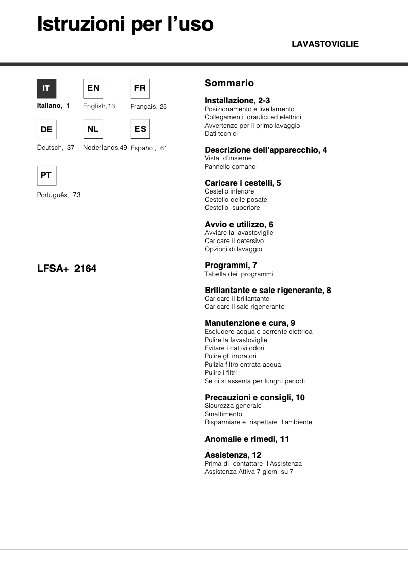Page 1 of the manual User Manual Hotpoint LFSA+ 2164 A IX