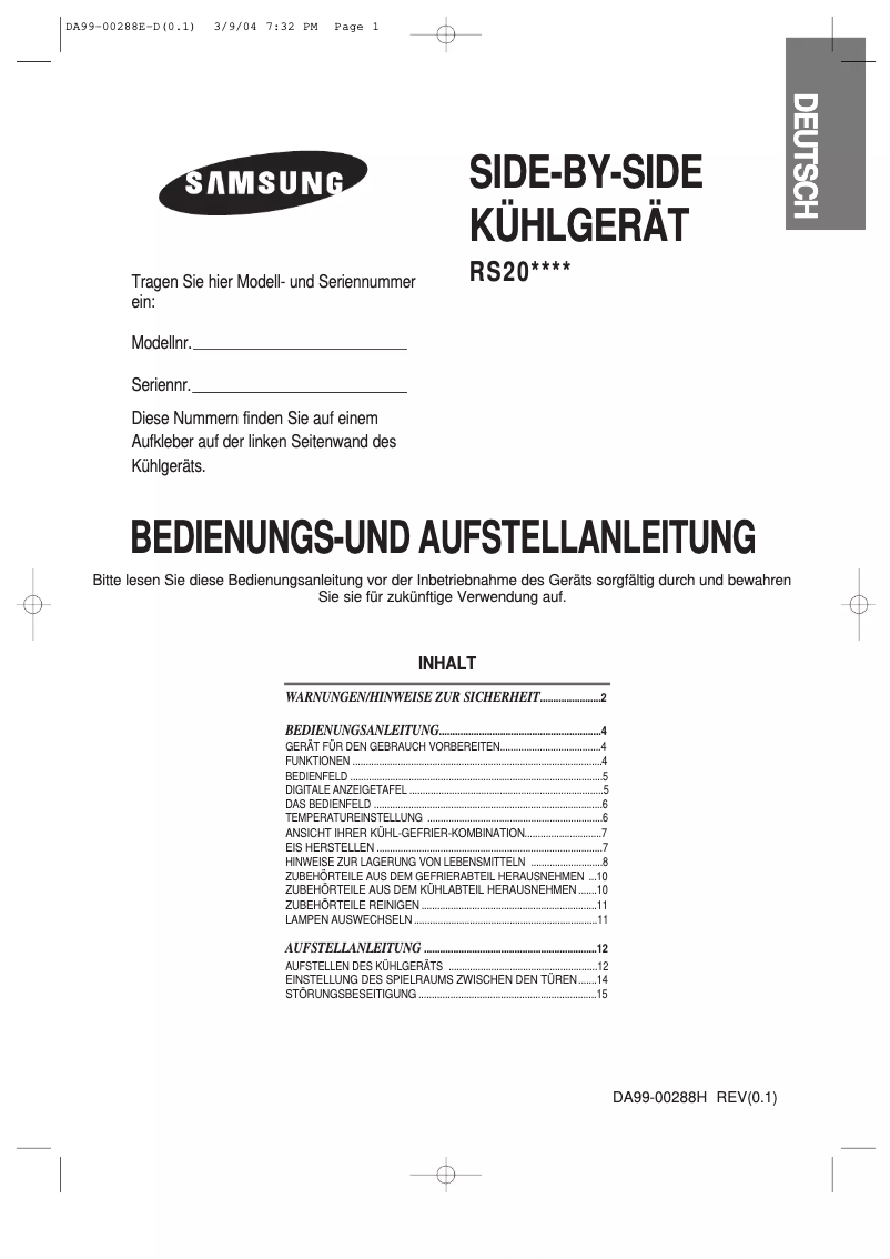 Page 1 of the manual User Manual Samsung RS20CCSV