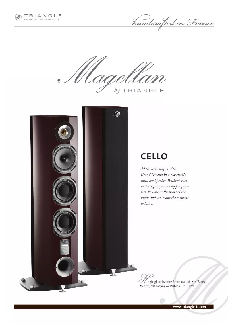 Page 1 of the manual Technical Sheet Triangle Magellan Cello