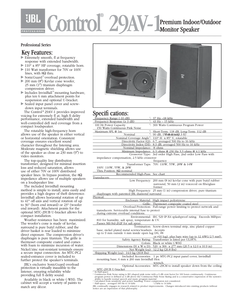 First page image of the manual for Control 29AV