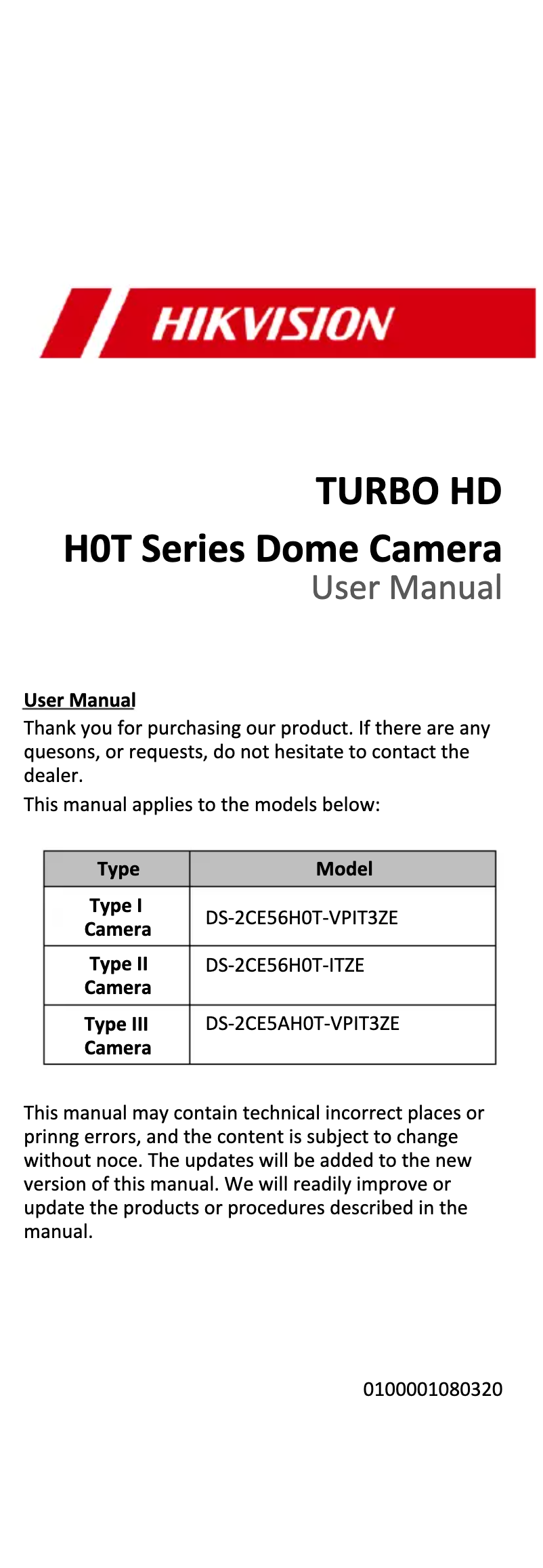First page image of the manual for DS-2CE56H0T-VPIT3ZE