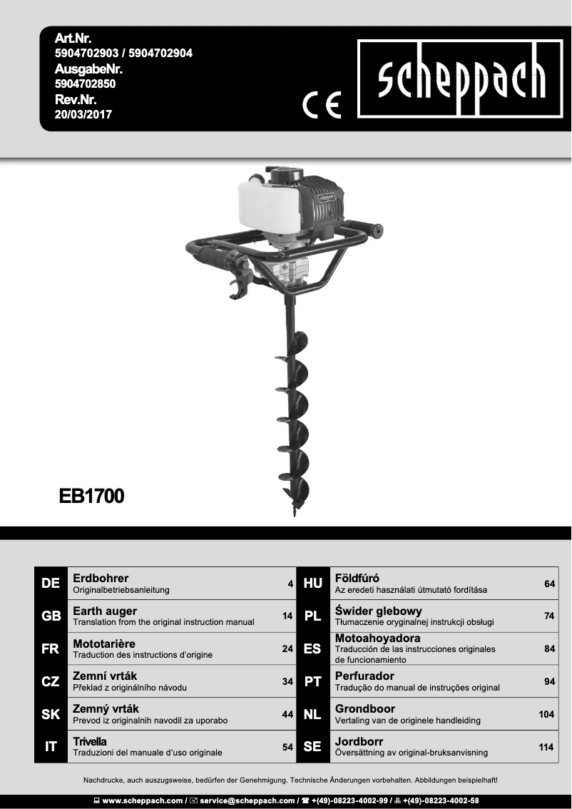 Page 1 of the manual User Manual Scheppach EB1700