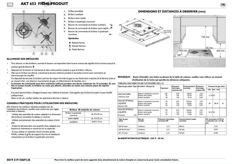 First page image of the manual for AKT653WH