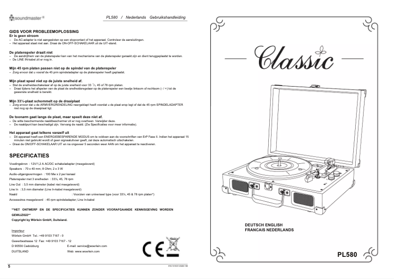 First page image of the manual for PL580GE