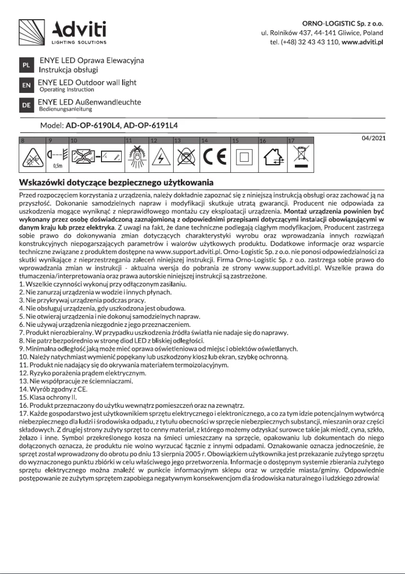 First page image of the manual for AD-OP-6190L4