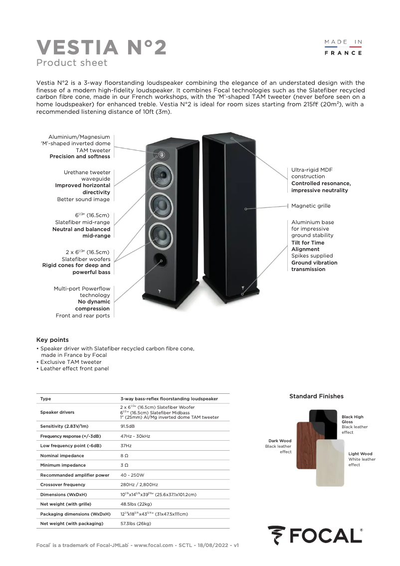 Page 1 of the manual Technical Sheet Focal Vestia N°2