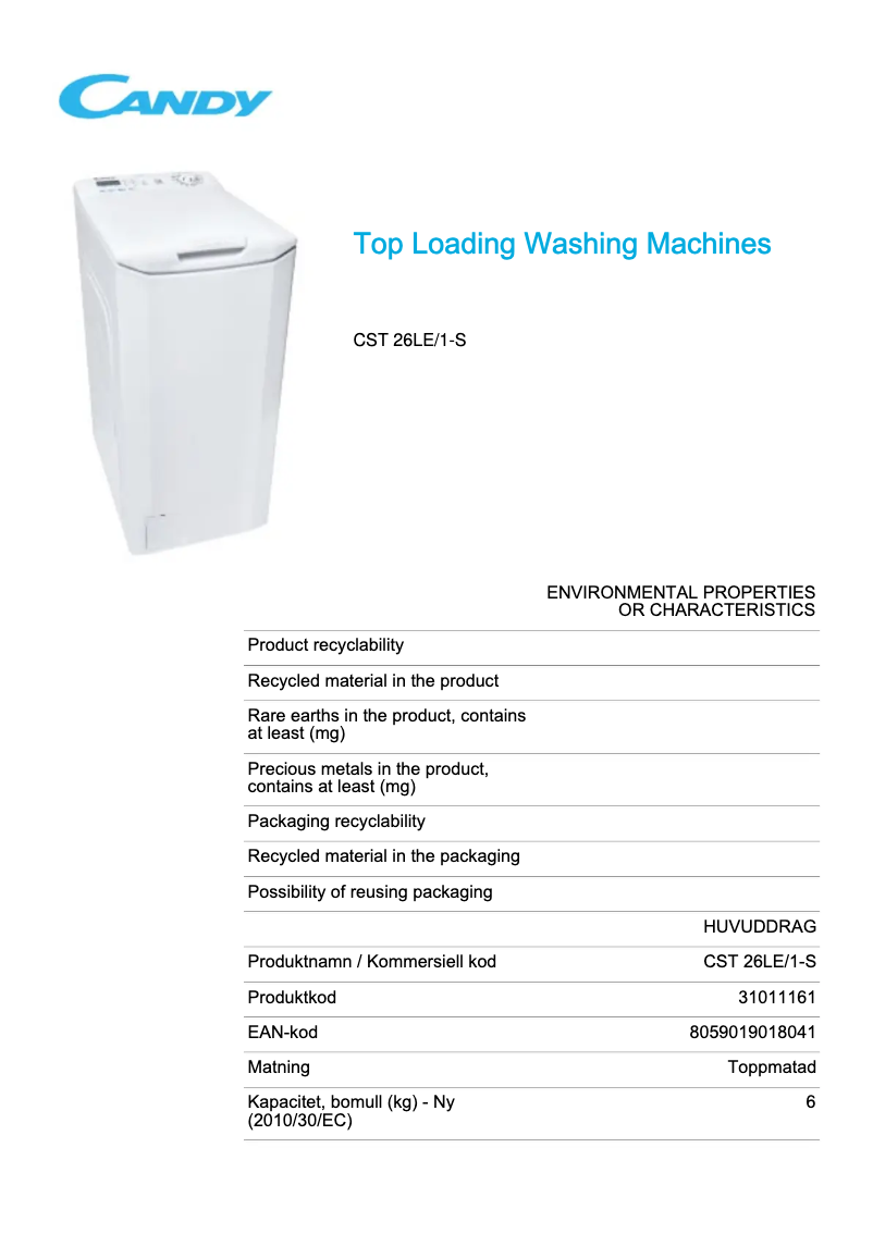 First page image of the manual for CST 26LE/1-S