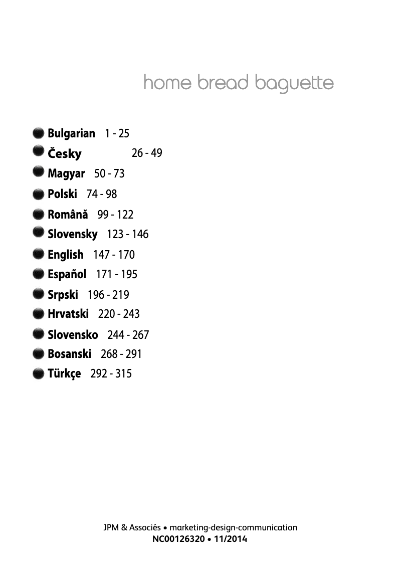 First page image of the manual for Home Bread Baguette PF6101