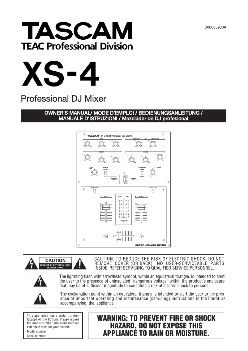 Page 1 of the manual User Manual Tascam XS-4