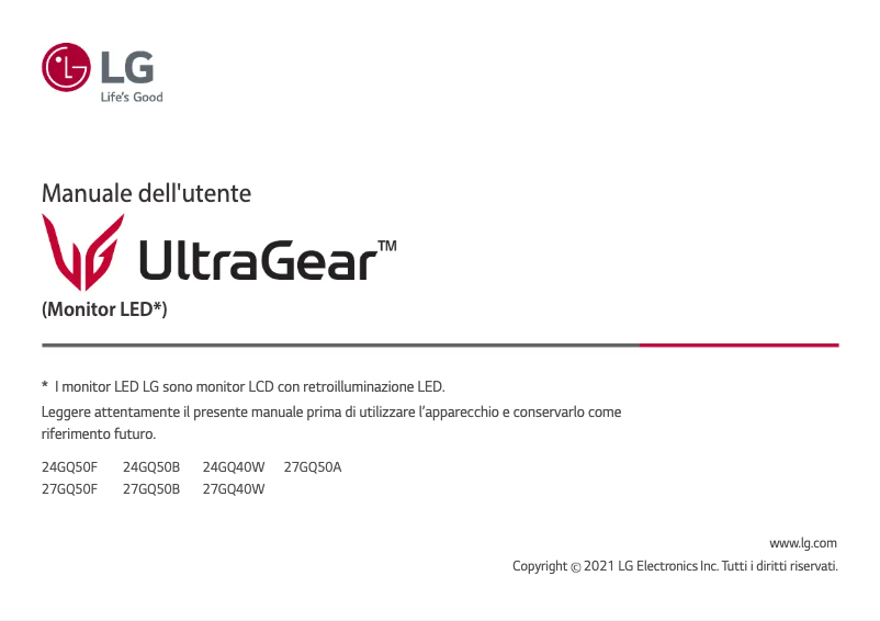 Page 1 of the manual User Manual LG UltraGear 27GQ50A
