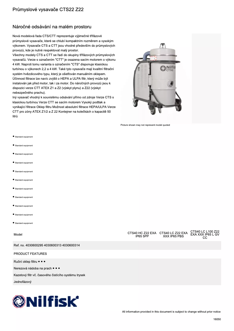 Page 1 of the manual Technical Sheet Nilfisk CTS40