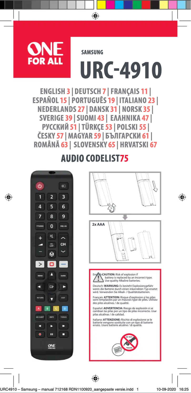 Page 1 of the manual User Manual One for all KE4910