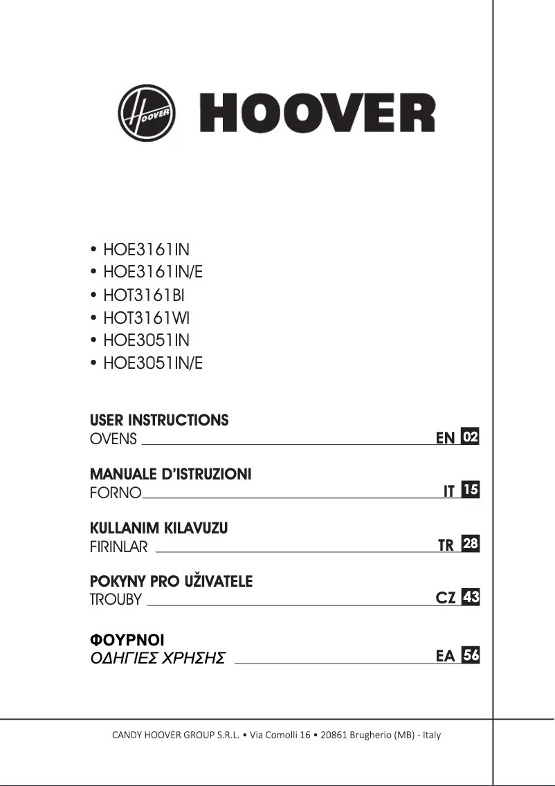 Page 1 of the manual User Manual Hoover HOE3051IN/E