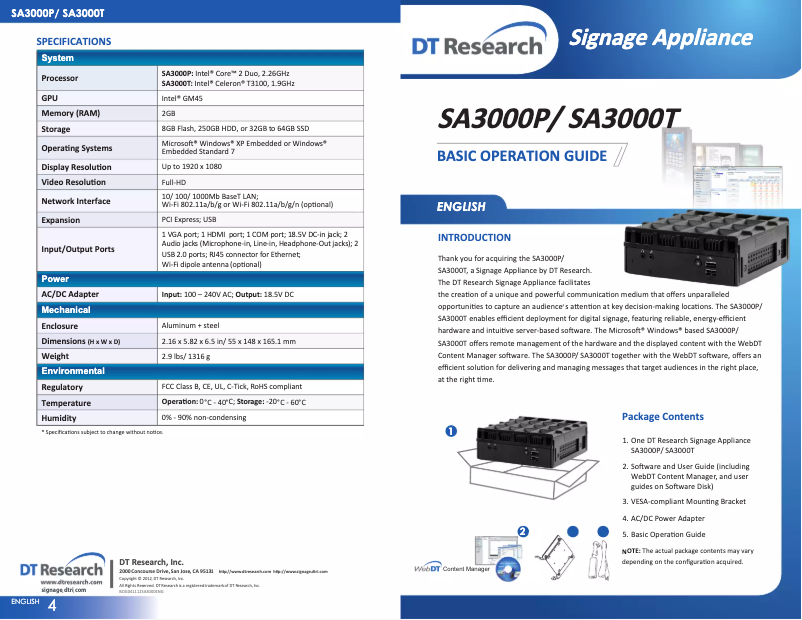 First page image of the manual for SA3000T