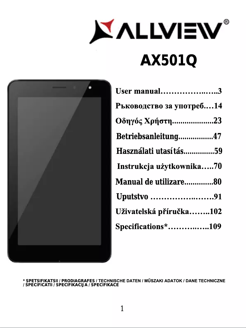 Page 1 of the manual User Manual Allview AX501Q
