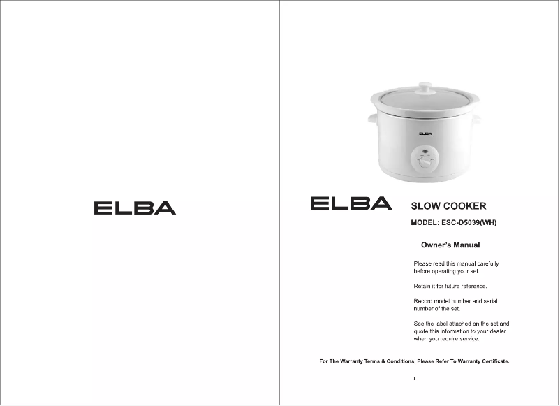 First page image of the manual for ESC-D5039(WH)