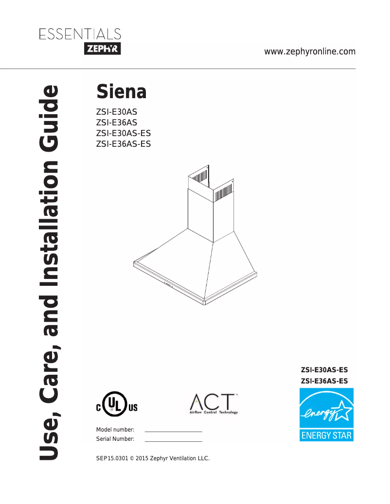 Page 1 of the manual User Manual Zephyr ZSIE36ASES