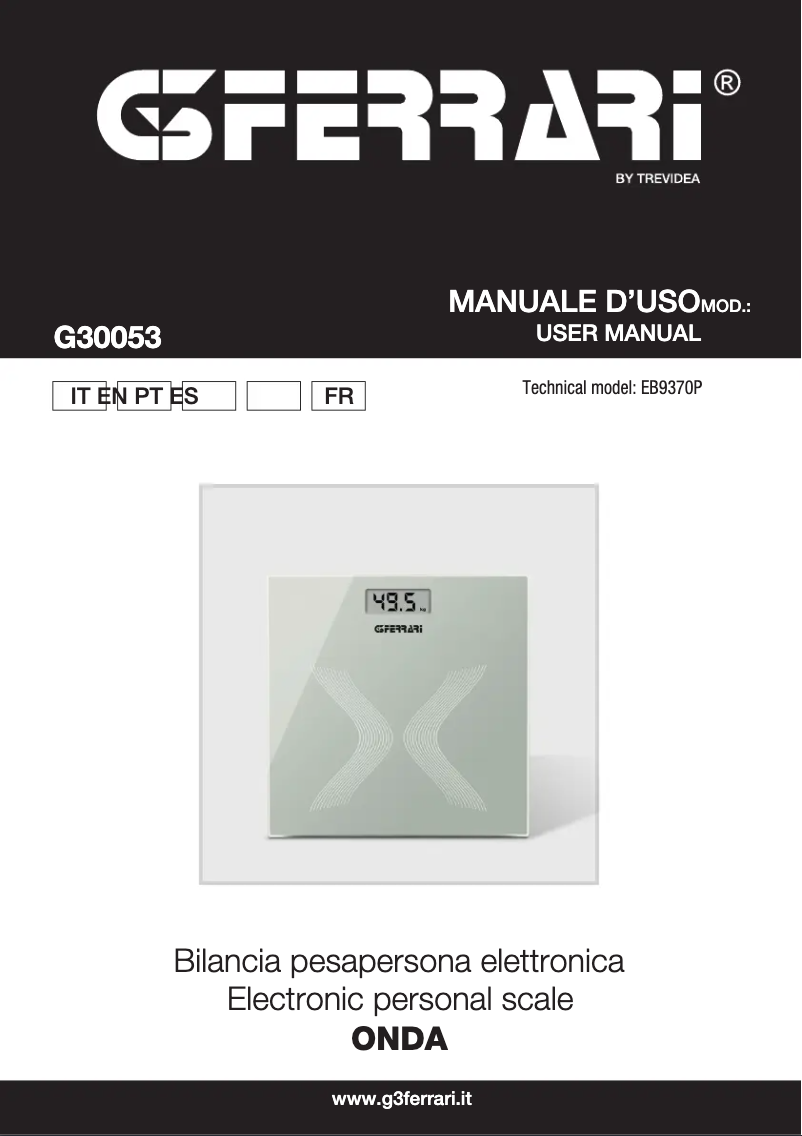 Image de la première page du manuel de l'appareil Onda G30053