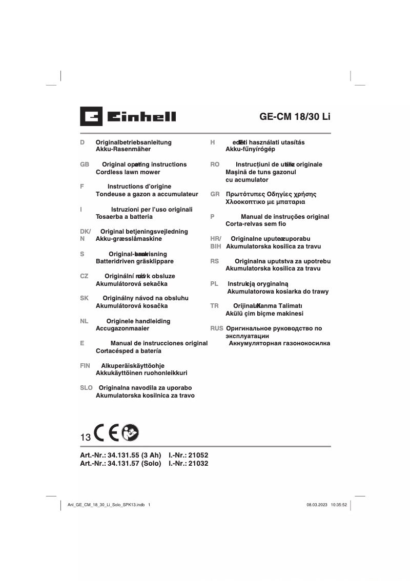 Page 1 of the manual User Manual Einhell GE-CM 18/30 Li 