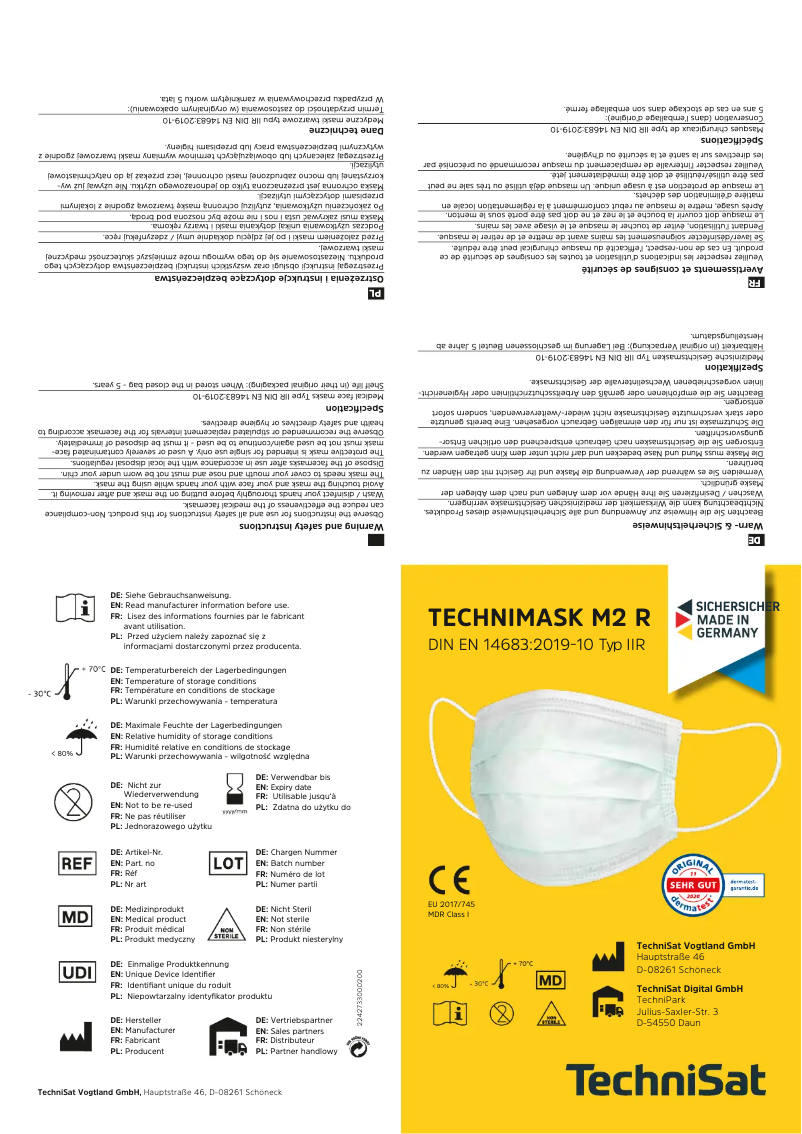 First page image of the manual for TECHNIMASK M2 R