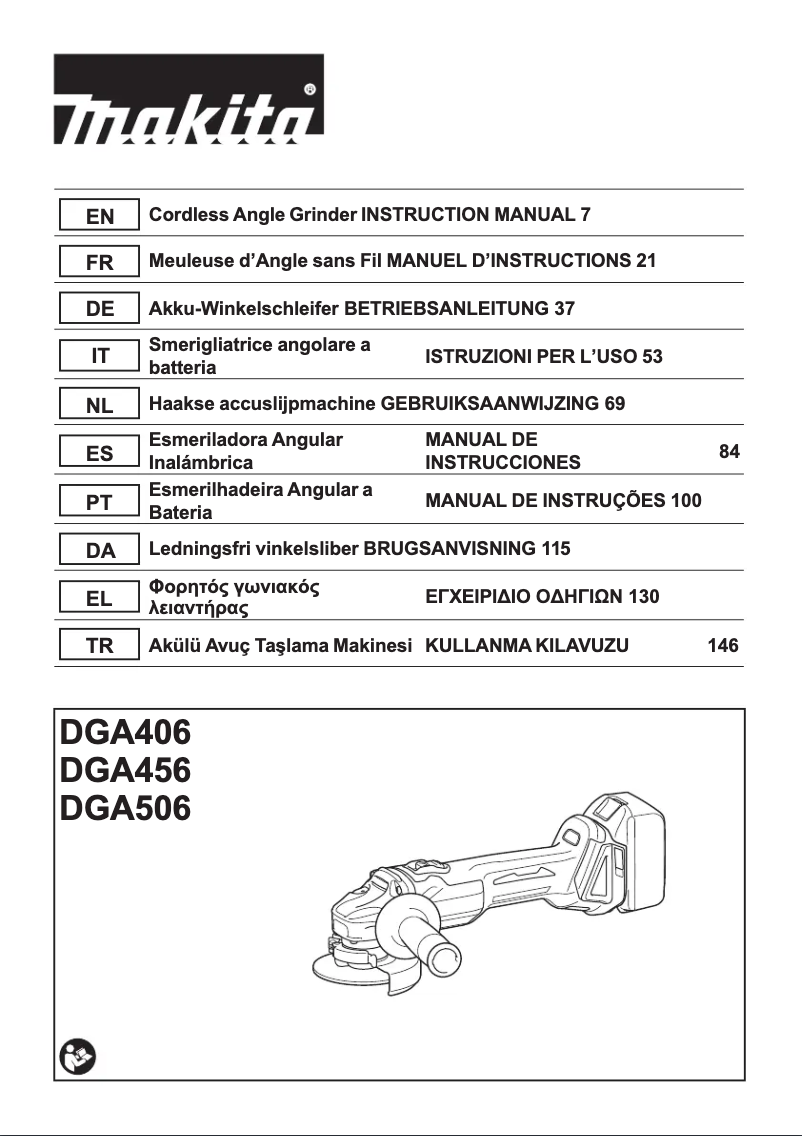 Page 1 of the manual User Manual Makita DGA506Z