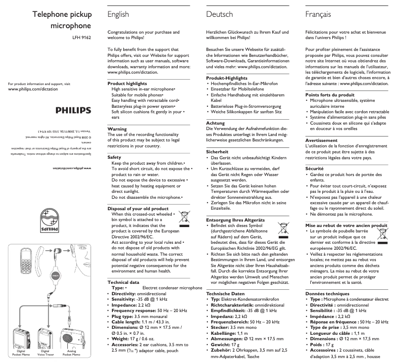 First page image of the manual for LFH9162