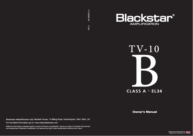 Page 1 of the manual User Manual Blackstar TV-10 B
