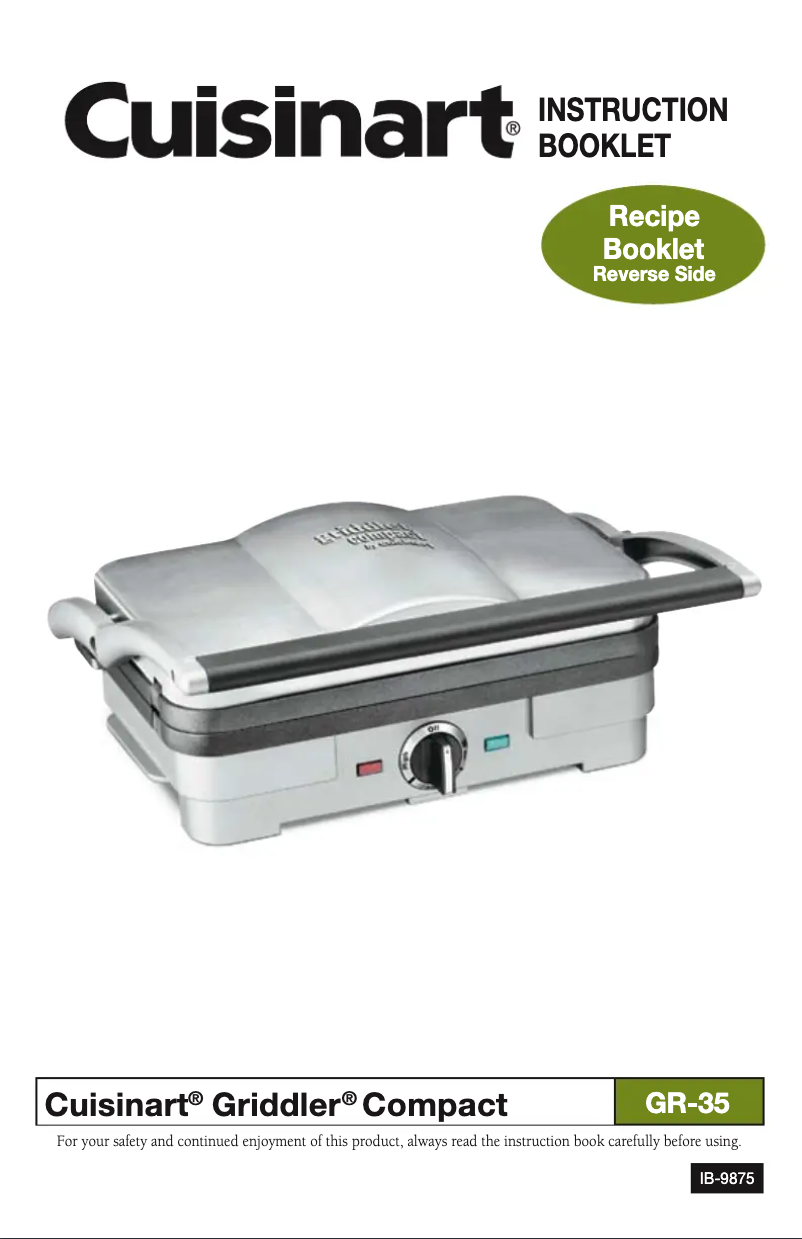 Page 1 of the manual User Manual Cuisinart Griddler Compact GR-35