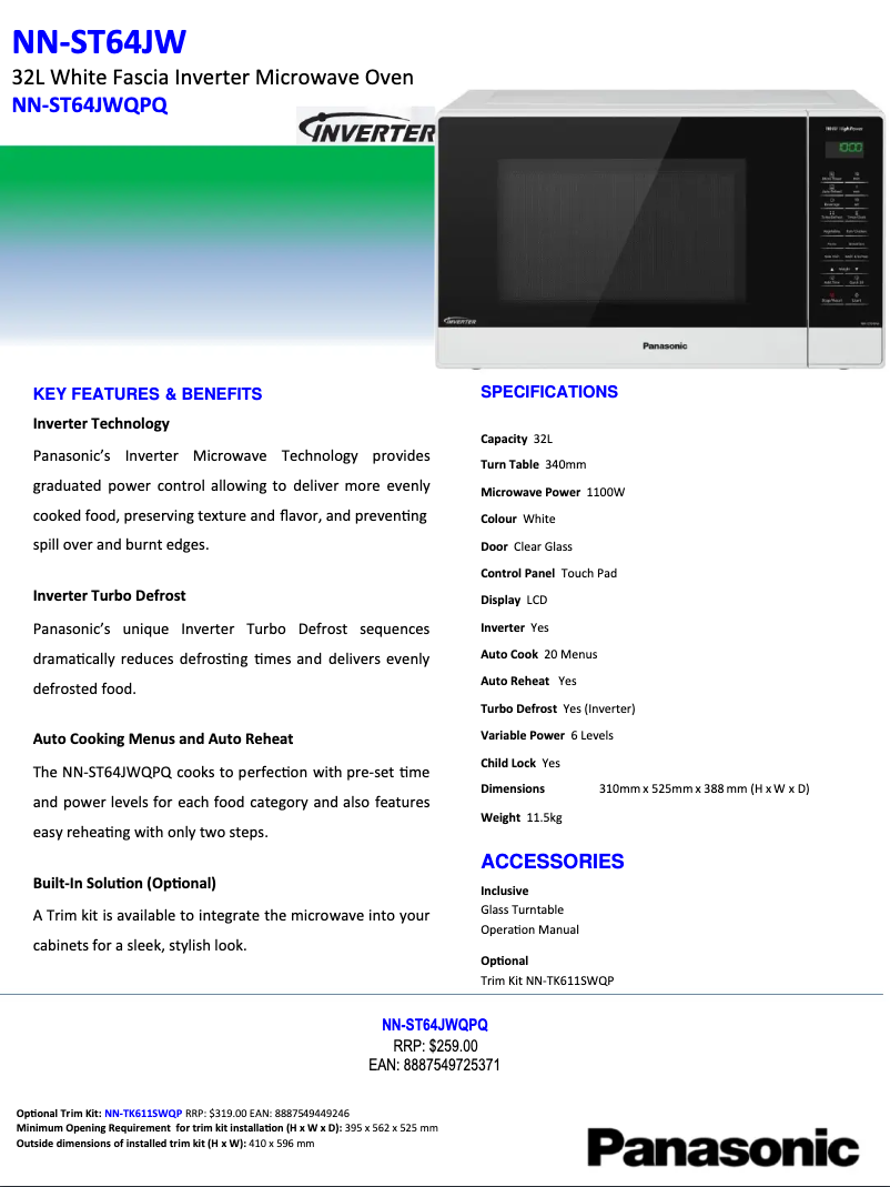 First page image of the manual for NN-ST64JW